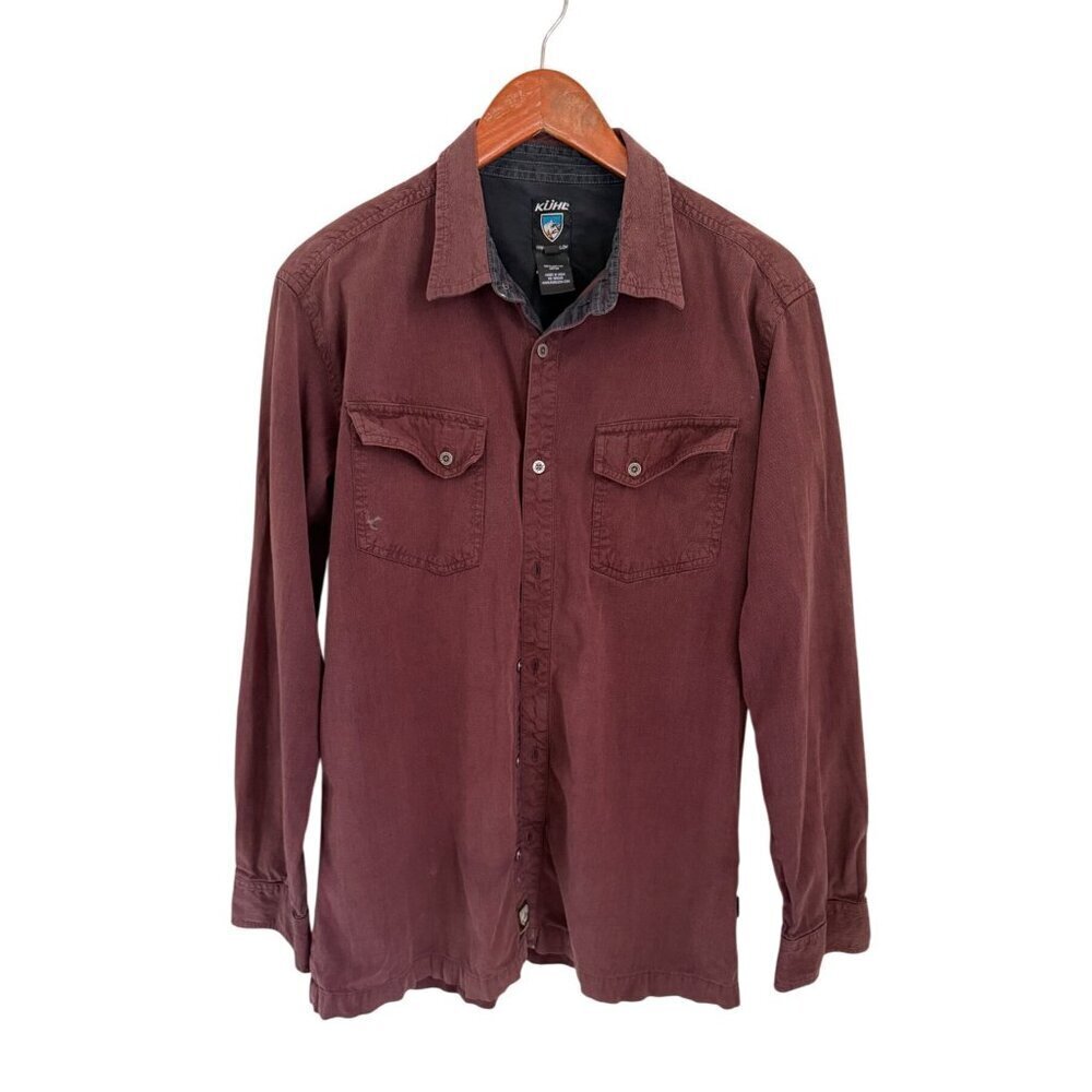KÜHL long-sleeve button-down shirt fronts pockets washed burgundy/brown Size Med - Picture 1 of 8